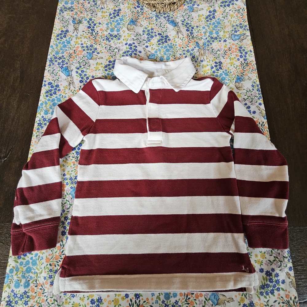 Janie and Jack Maroon and White Striped Polo